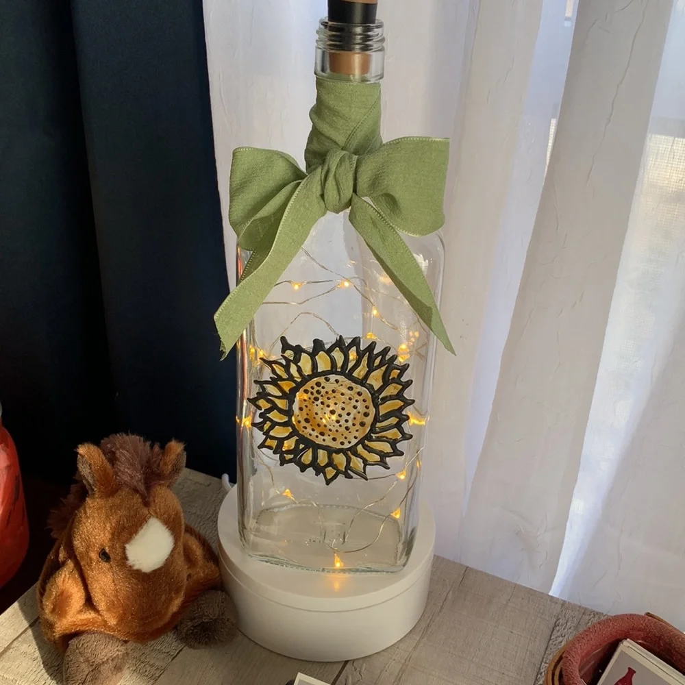 Hand Crafted Stained Glass Sunflower Bottle Lantern